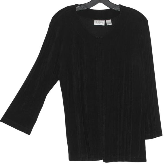 Chicos Travelers Cardigan Slinky 3/4 Sleeve Minimalist Goth Black 2 Large 12 - Picture 7 of 7